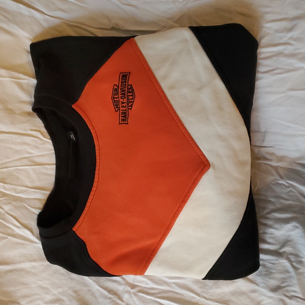 Harley-Davidson Black, Orange, and White Crewneck Sweatshirt